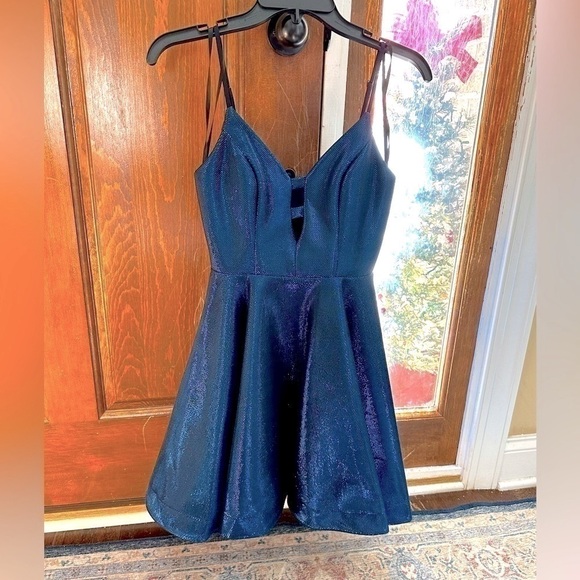 B Darlin-Shimmer flair dress. Navy metallic-1/2 juniors-NWT - Picture 1 of 7